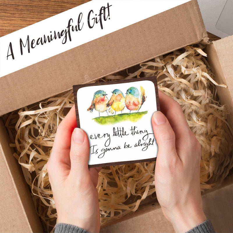 Tabyon 4"" Wooden Sign With A Metal Support - Every Little Thing Is Gonna Be Alright - Watercolor Adorable Birds  Positive Quotes Wooden Plaque Desk Decor  Uplifting Gifts  Home Decorations & Gifts - A20 - Image 4
